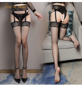 FEE ET MOI Sexy Lace Fishnet Stockings 7346 (Black)